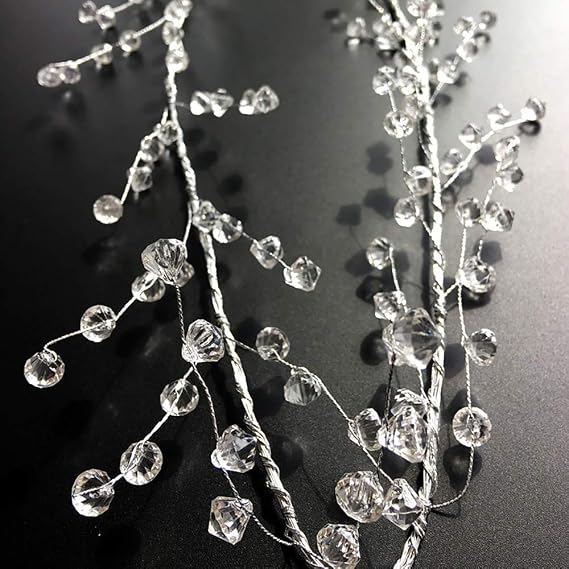 EORTA 94 Inch Crystal Beaded Garland Clear Diamond Branch Chandelier Twinkle Acrylic Ice Silver Wire String Wreath Party Decoration for Wedding DIY Craft Jewelry Making, Diamond Pattern