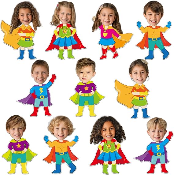48Pcs Super Themed Cutouts Bulletin Board Decorations Hero Theme Paper Cut Outs DIY Photo Picture Craft for Kids Kindergarten Party Home Wall Back to School Classroom Birthday Supplies