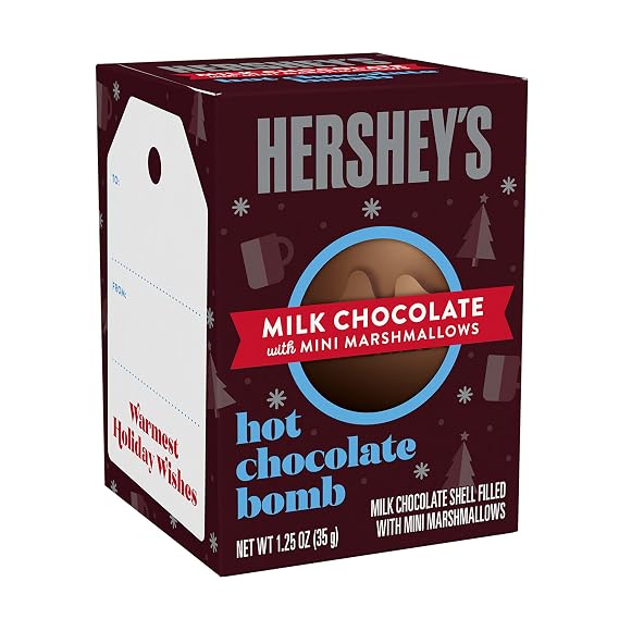 HERSHEY'S Milk Chocolate Mini Marshmallows Hot Chocolate Bomb, Christmas Candy Gift Box, 1.25 oz