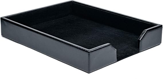 Dacasso Bonded Leather Desktop Tray Luxury Letter Holder & Paper Organizer for Desk, 13.5in x 10.5in x 2.13in, Black