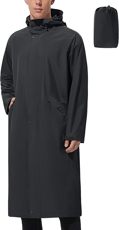 UIQUR Mens Long Raincoat Rain Poncho Waterproof Rain Jacket