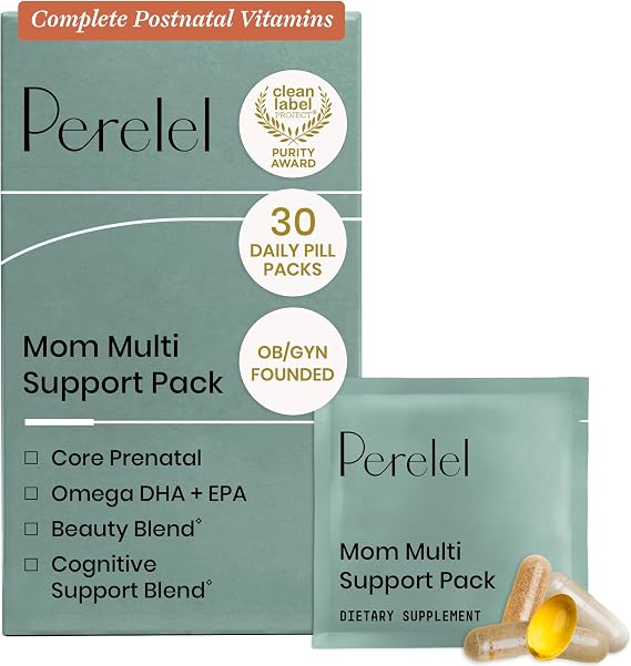 Perelel Mom Multi Postnatal Vitamins with Omega 3 DHA, Iron, Collagen