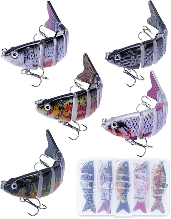 UCEC Fishing Lure for Bass Trout Segmented Multi Jointed Swimbaits Freshwater Saltwater Slow Sinking Bionic Lifelike Swimming Topwater Bass Fishing Lures Kit