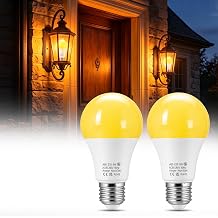 Bonlux Yellow Bug Light Bulbs Outdoor 2-Pack, 9W (60W Equivalent) 2000K Yellow Amber Bug Lights for Outside, E26 Base Non-Dimmable, Outdoor Bug Repellent Light for Porch Patio Backyard Deck Bedroom