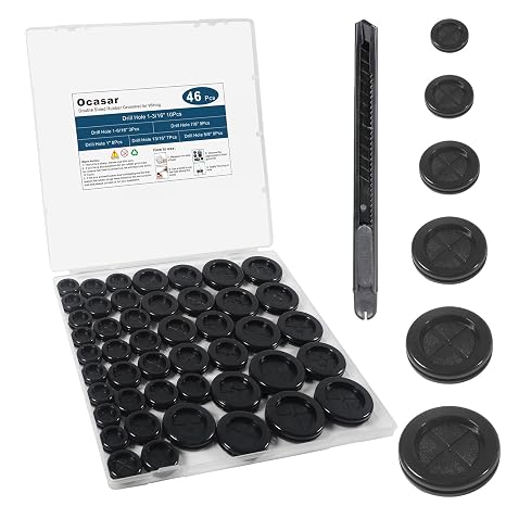 46Pcs Rubber Grommets for Wiring, Premium Soft Double Sided Rubber Grommet Kit, Black Rubber Firewall Grommet Kit Drill Hole 5/8in 13/16in 7/8in 1in 1-3/16in 1-6/16in