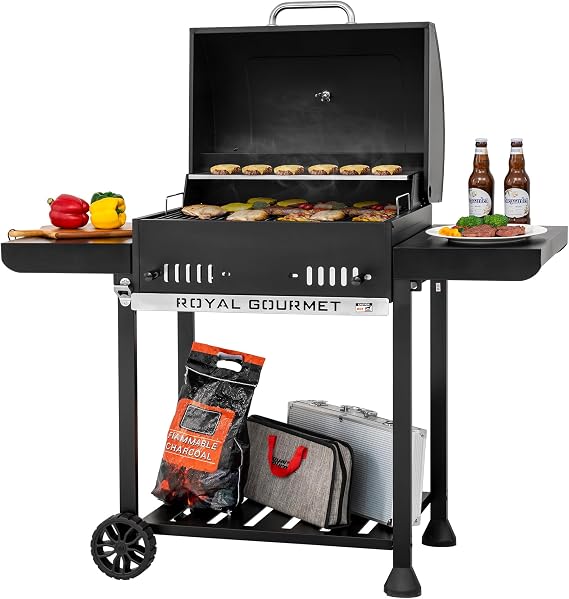 Black Charcoal Grill with Foldable Side Tables, CD1824EH-SC | 24-Inch Movable BBQ Grill with 470 Sq. In. Cooking Area for Backyard, Patio and Parties,
