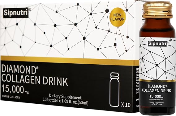 Diamond Liquid Collagen Drink, 15000mg Marine Collagen Peptides, Hair Skin Nail and Joint Support, 50ml x 10 Bottles