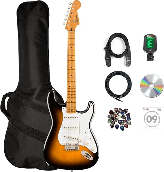 Fender Squier Classic Vibe '50s Stratocaster - 2-Color Sunburst Bundle with Gig Bag, Instrument Cable, Tuner, Strap, Strings, Picks, and Austin Bazaar Instructional DVD