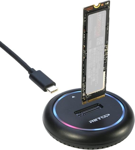 NVMe to USB Docking Station, RIITOP M.2 SSD Enclosure for Both NVMe and (B+M Key SATA) SSD