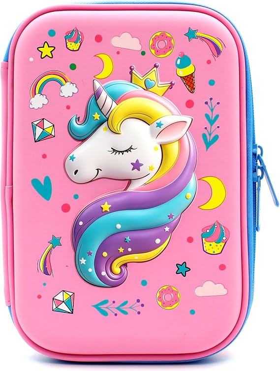 SOOCUTE Crown Unicorn Gifts for Girls - Cute Big Size Hardtop Pencil Case with Compartment - Kids School Supply Organizer Stationery Box Zipper Pouch (Light Pink)