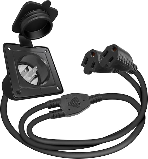 Veepeak 15 Amp Shore Power Inlet, NEMA 5-15P 125V Plug with Dual 18" Cords