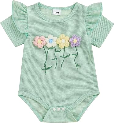 Newborn 3 6 12 18 Months Baby Girl Romper Summer Clothes Waffes Outfit 3D Flower Onesie Bodysuit Infant Girl Clothes