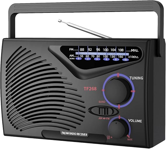 Radios Portable AM FM,Radios with Rechargeable Battery(Play 7 Hours),AC Power Plug in Wall&DC-5V in,Vintage or Emergency Radio(4inch speraker-8W)