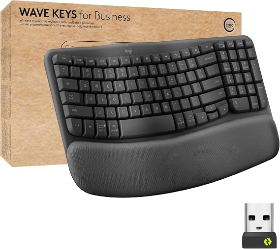Logitech Wave Keys for Business Ergonomic Keyboard - Graphite | Cushioned palm rest, secure Logi Bolt technology, compatible with Windows/Mac/Chrome/Linux, for Business