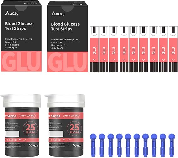 GUC-B01 Glu Test Strips 50Pcs, 50 lancets, Suitable for AuQty GUC-B01 Cholesterol Tester Meter (Meter not Included)
