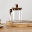 Glass Food Storage Jar with Acacia Wooden Lid and Spoon, Airtight Container for Cereals, Cookies, Snacks, Kitchen Canister Set (1 Pcs, Medium/20oz)