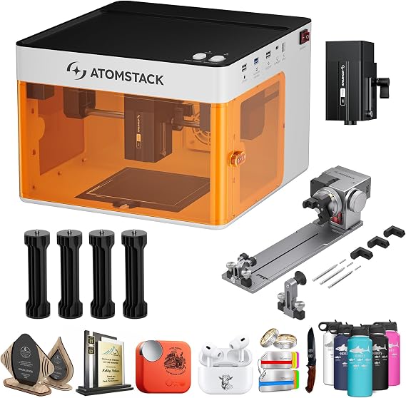 AtomStack P1 5W Laser Engraver, Rotary Chuck R8, Enclosed Laser Engraving Machine, For Beginners