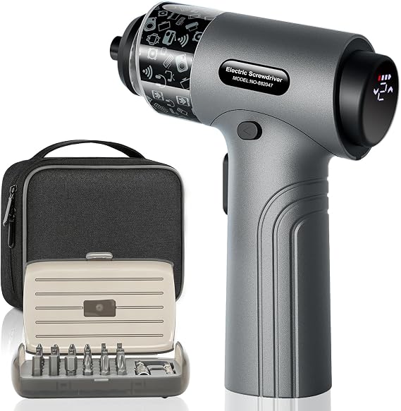 Cordless Electric Screwdriver, 3.7V Power Rechargeable Repair Tool Set with 32 Bits, Digital Display,6+1 Torque Setting,2500 mAh Battery, Gift for Electronic Computer Repairing