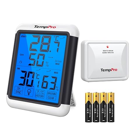 ThermoPro TP65C kablosuz termo-higrometre dijital termometre higrometre iklim monitörü kablosuz dış mekan sensörlü kablosuz hava istasyonu, 60m'ye kadar menzil
