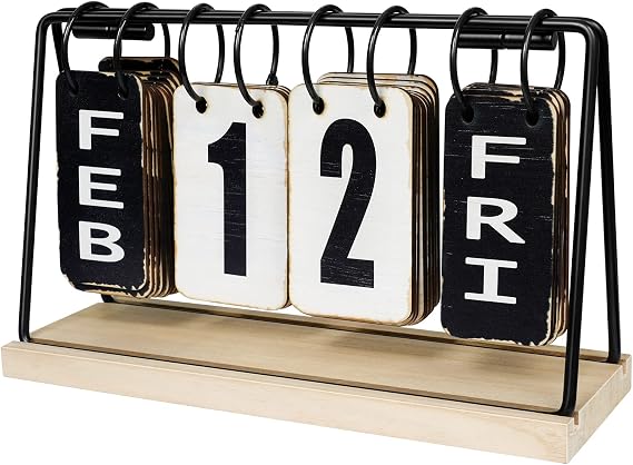 Wooden Desk Calendar 2025 2026 Standing Flip, Vintage Perpetual Flip Calendar with Large Display, Daily Desktop Calendar Rustic Farmhouse Desk Accessories for Home Office Decor, Foldable,Reusable Yearly