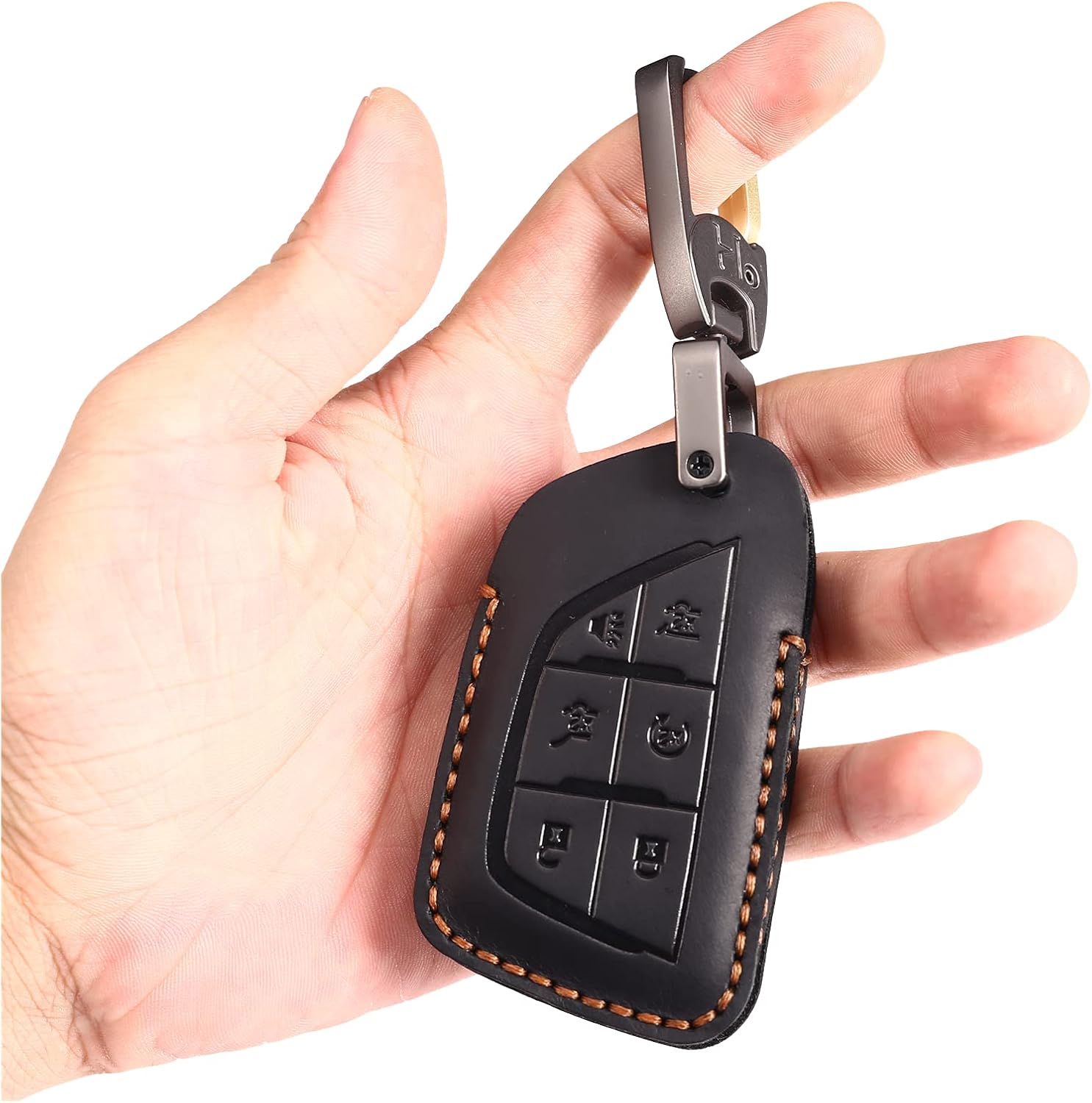 2021 Cadillac Escalade Key Fob Cover, Genuine Leather Key Fob Case protector for CT5, CT6, CTS, XT6 with leather keychain