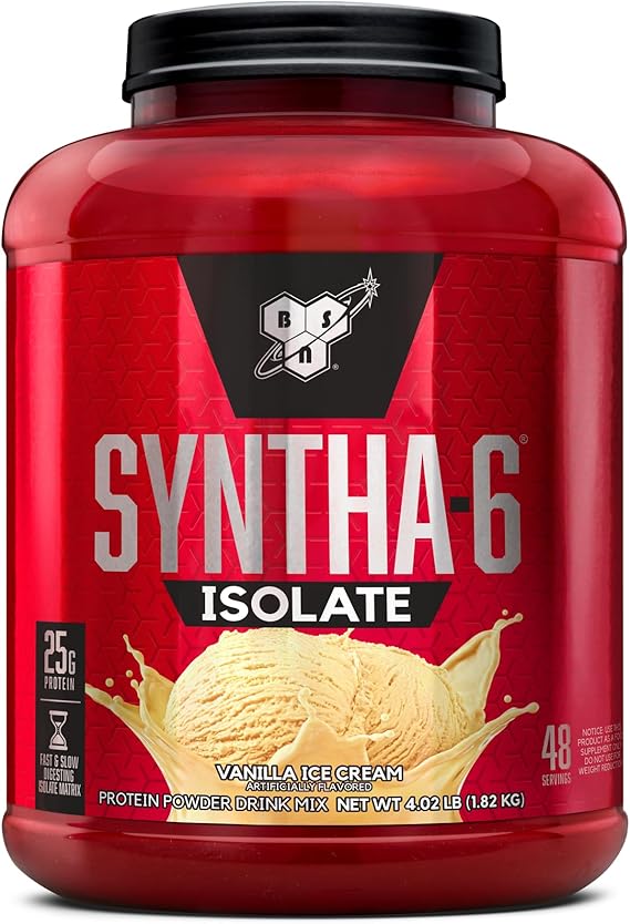 BSN Syntha-6 Isolate Vanilla Ice Cream 4.01 lbs | Premium whey protein isolate and milk protein isolate Essential amino acids for muscle growth and recovery