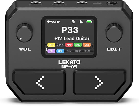 LEKATO Multi Effects Guitar Pedal, with 125 Effects 30 Amp Models & 30 Cab Sims, 40s Looper, Drum Rhythms, Support NAM/IR, USB Audio Interface OTG Function Rechargeable Guitar Effects Pedal (Black)