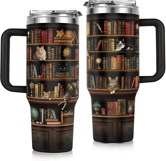Cat Book Tumbler 40oz, Gifts for Cat Lover or Book Lover