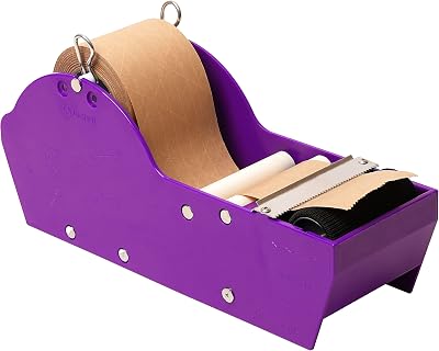 QShield Water Activated Desktop Gum Tape Dispenser Purple with Reinforced Kraft Paper Gummed Tape 2.75In x 75 feet Eco Friendly for Sealing Office Supplies