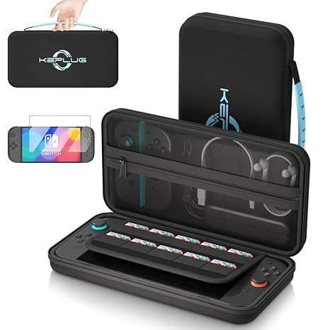 Case Compatible with Nintendo Switch 1&2/Switch 1&2 OLED,2025 Updated Carrying Case for Switch 2 with Tempered Glass Screen Protector,Protective Cover for NS1&2,Durable Lightweight for All Versions