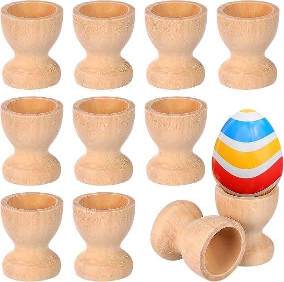 Ipetboom 10Pieces Wooden Egg Cups, Wooden Egg Holder Eggs Holding Cups, Tabletop Refrigerator Egg Tray Container, Wood Storage Holders for Easter Decoration