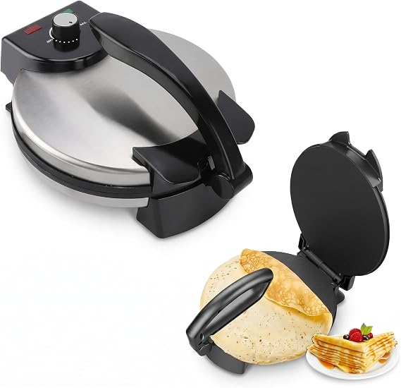 Bewinner 10inch Electric Tortilla Maker, Electric Rotis Tortilla Press, Anti Stick Roti Maker Machine to Make Indian Chapati, Tortilla, Roti, Maquina Para Hacer Tortillas, Dark black