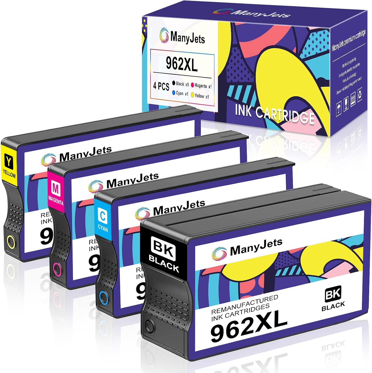 Remanufactured 962XL Ink Cartridges Combo Pack Replacement for HP 962 XL Work with HP Officejet Pro 9010 9015e 9015 9012 9025 9025e 9018 9020 9023 9016 9019 9013 9014 9022 Printer 4 Pack
