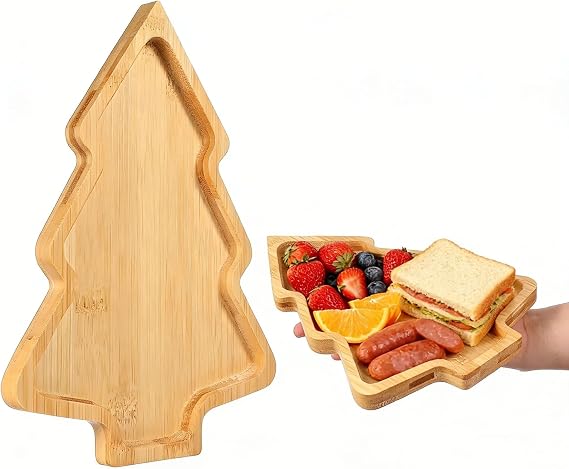 Christmas Tree Wood Serving Platters, Wooden Xmas Cutting Board Fruit Tray Holiday Cheese Board Xmas Tree Sushi Serving Tray Dessert Candy Dish