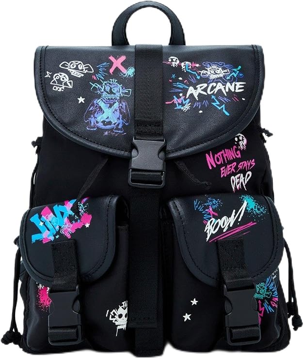 Arcane Graffiti Glow-In-The-Dark Slouch Mini Backpack BLACK NONE