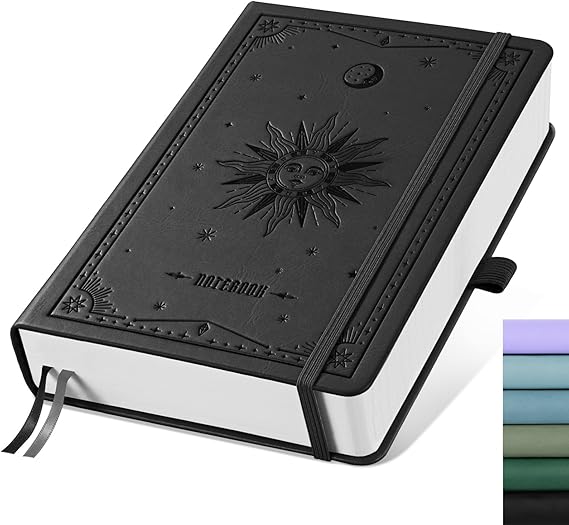 EMSHOI Blank Journal Notebook, 320 Pages, A5 Size (5.7'' x 8.3'') | Leather Hardcover, 100 GSM Thick Paper, Unlined, Plain, for Sketching, Drawing, Painting, Sun Debossed (Black)