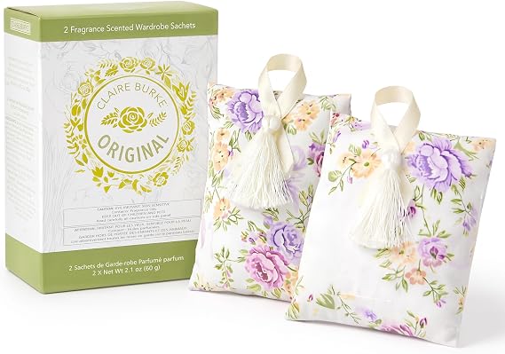 Claire Burke Scented Sachets Original Fragrance for Drawers and Closet, Floral Scent, 2 ct