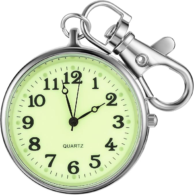 Men's Portable Ultra-Thin Uncovered Quartz Pocket Watch with Key Chain,Portable Quartz Arabic Digital Dial Pocket Watches for Men