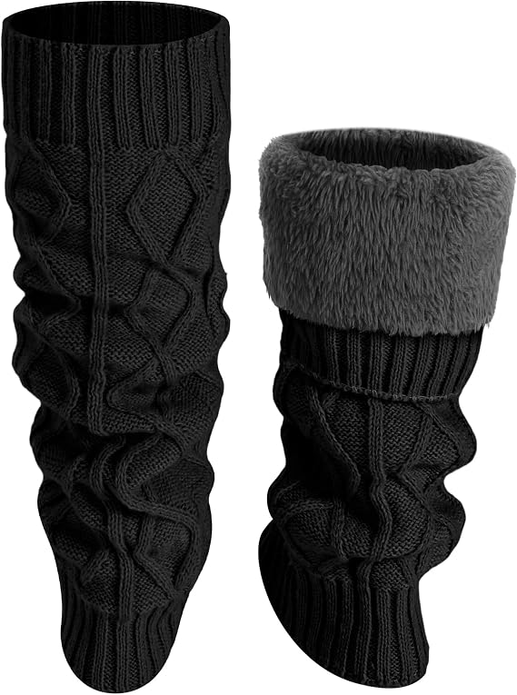 Shihanee Winter Fleece Lined Leg Warmers for Women Knit Long Leg Warmers Warm Fleece Lined Boot Socks for Skating Daily Wear