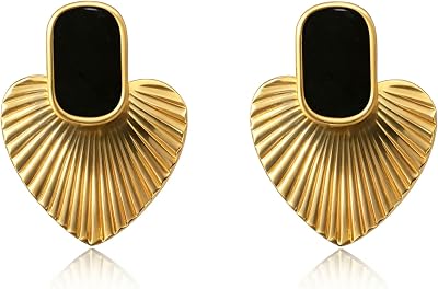 Gold Earrings for Women BlackGreenWhite 18k Gold Heart Dangle Earrings Dainty Statement Hypoallergenic Earrings for Women Trendy Gold Vintage Jewelry