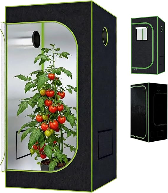 Grow Tent Kit, 24"x24"x48" Indoor Greenhouse, High Reflective 600D Diamond Mylar Canvas with Observation Window, Suitable for Plant Fruit Flower Veg Growing