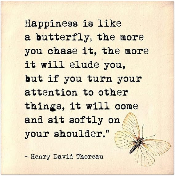Happiness is Like a Butterfly - Henry David Thoreau Inspirational Literary Quote. Fine Art Print For Classroom, Library, Home or Nursery
