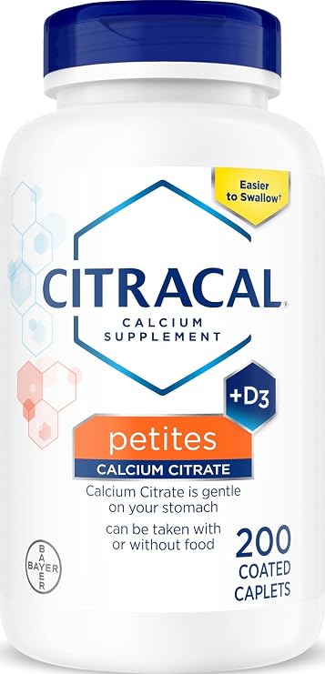 Citracal Petites, 400 mg Calcium Citrate, Easily Absorbed and Highly Soluble with 12.5 mcg (500 IU) Vitamin D3, Smaller and Easier to Swallow Caplets, 200 Count