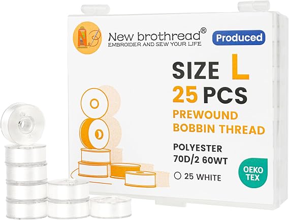 New brothread 25pcs Type L SA155 Prewound Bobbin Thread -White