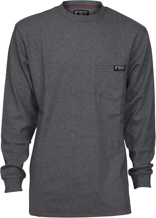 MCR Safety Flame Resistant FR Long Sleeve Work Shirt, FR Cotton T-Shirt, Gray, Small