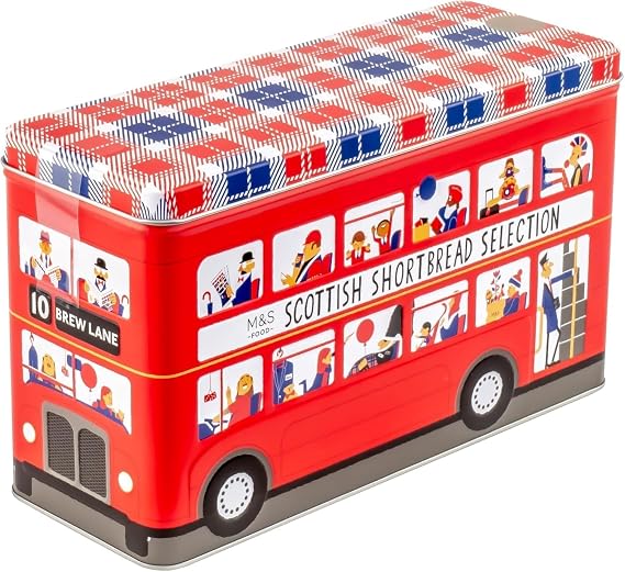 M&S All Butter and Belgian Chocolate Shortbread Selection Tin, 500g, London Bus Luxury Tin, In Premier Life Store Box