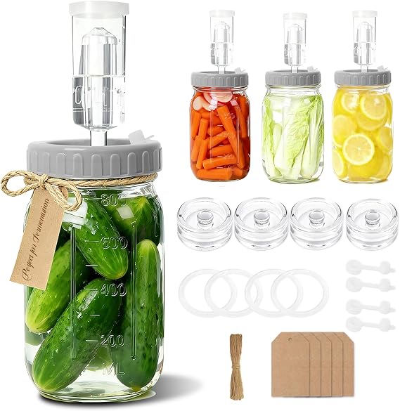 4-Pack Mason Jar Fermentation Kit With Four 32 Oz Jars And Plastic Lids