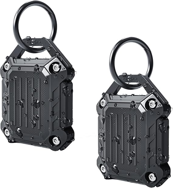 Dovick- Waterproof Airtag Keychain Holder Case,Screw Full Cover Compatible with Apple Air Tag Tracker Key Ring (Black 2Pack)