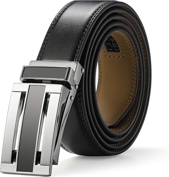 Men's Belt, Leather Ratchet Belt For Men's Dress 3.0cm,1 1/8" Size Adjusted Automatic Buckle