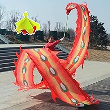 Kunovo Dragon Poi Phoenix Feather Dance Dragon Poi, Square Fitness Dragon Spinning Ribbons with Weighted Ball & Travel Bag, Washable Wulong Dragon Flowy Streamer (Color : Red, Size : 10 m (33 ft))